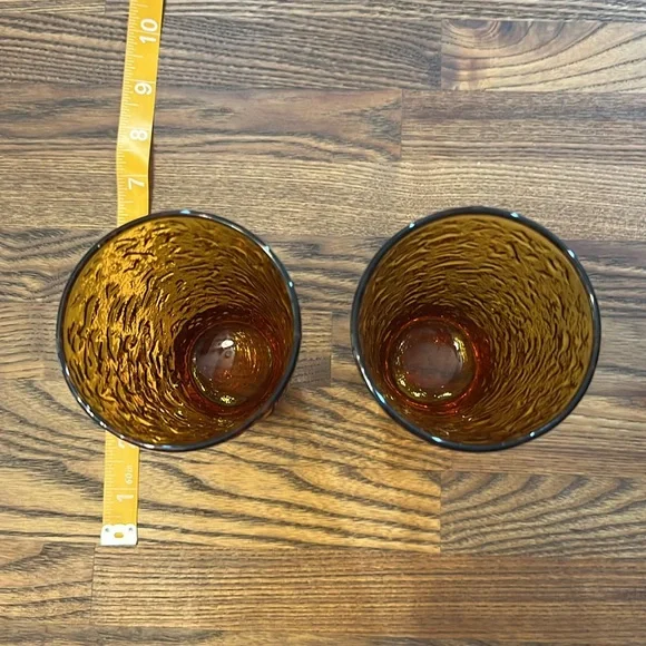 Vintage Set of 2 Anchor Hocking Milano Amber Drinking Glasses - Picture 4 of 4